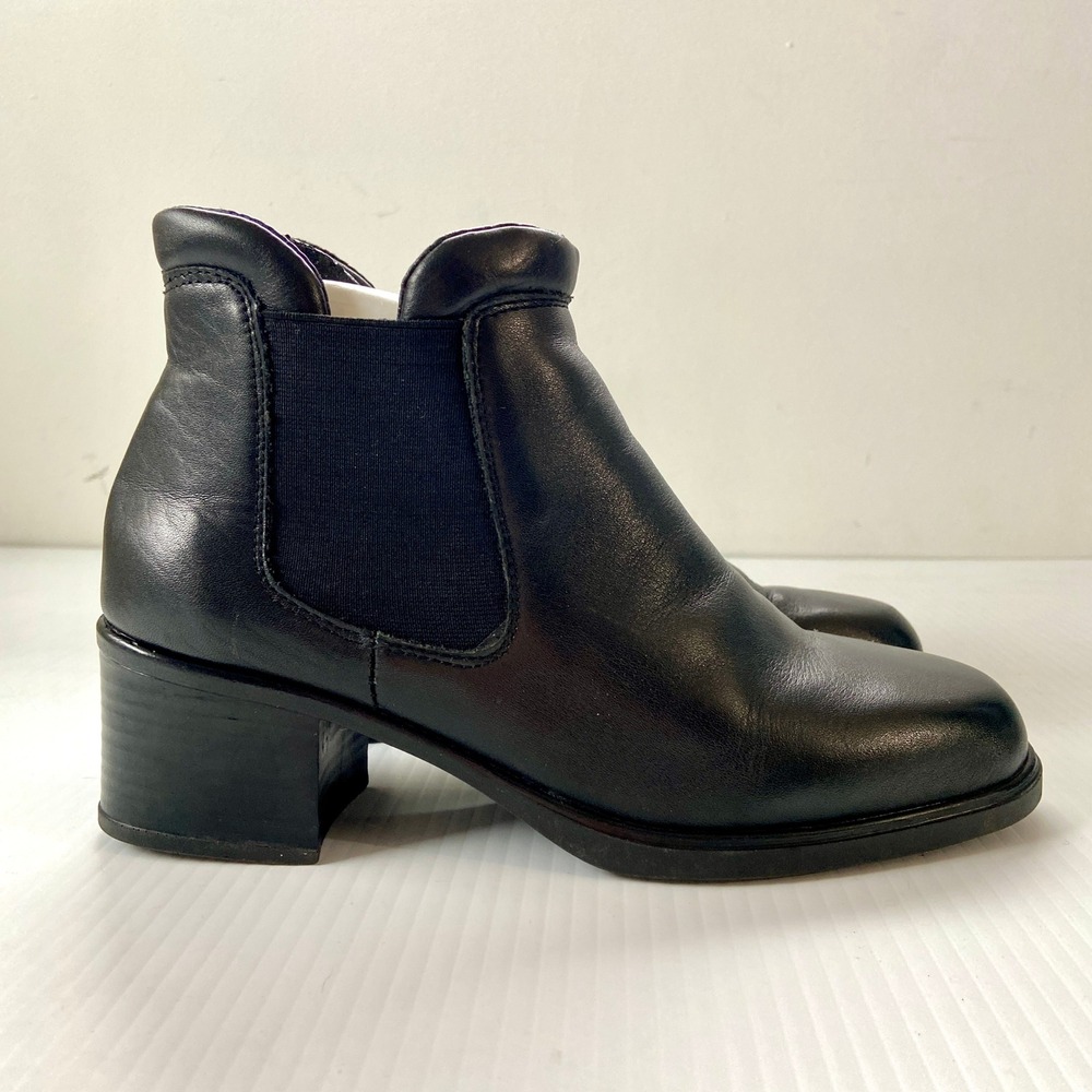 Rieker Black Leather Block Heel Ankle‎ Boots Womens EU 38 US 7